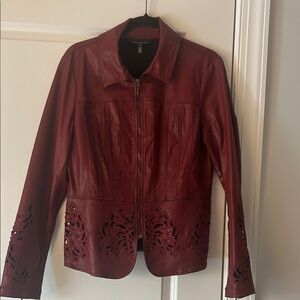 White House Black Market Maroon Leather Jacket
